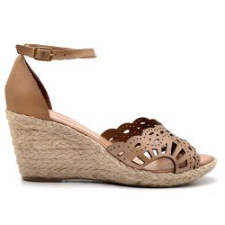 Sandália Feminina Anabela Prime Couro Legítimo Taupe - KRN SHOES | Calçados Casuais