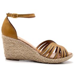 Sandália Feminina Anabela Prime Couro Legítimo Amarelo - KRN SHOES | Calçados Casuais