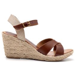 Sandália Feminina Anabela Prime Couro Legítimo Caramelo - KRN SHOES | Calçados Casuais