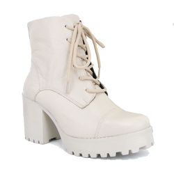 Bota Coturno Feminino Tratorado Off White - KRN SHOES | Calçados Casuais