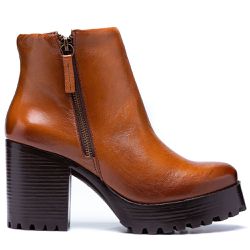 Bota Coturno Feminino Plataforma Tratorado Whisky - KRN SHOES | Calçados Casuais