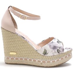 Sandália Feminina Anabela Floral Couro Legítimo Nude - KRN SHOES | Calçados Casuais