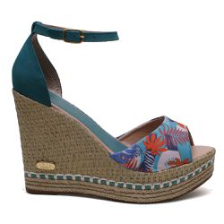 Sandália Feminina Anabela Floral Couro Legítimo Verde - KRN SHOES | Calçados Casuais