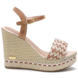 Sandália Feminina Anabela Trança Couro Legítimo Nude - KRN SHOES | Calçados Casuais