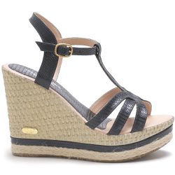 Sandália Feminina Anabela Sintético Lizard Preto - KRN SHOES | Calçados Casuais