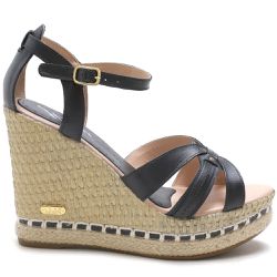 Sandália Feminina Anabela Prime Couro Legítimo Preto - KRN SHOES | Calçados Casuais