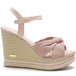 Sandália Feminina Anabela Prime Couro e Tecido Nude - KRN SHOES | Calçados Casuais