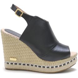 Sandália Feminina Anabela Prime Couro Legítimo Preto - KRN SHOES | Calçados Casuais