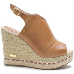 Sandália Feminina Anabela Prime Couro Legítimo Whisky - KRN SHOES | Calçados Casuais