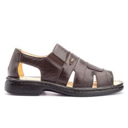 Sandália Masculina Conforto Elástico em Couro Legítimo Café - KRN SHOES | Calçados Casuais