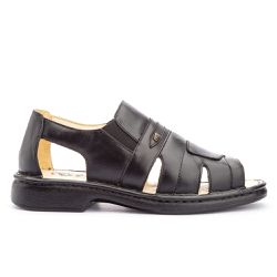 Sandália Masculina Conforto Elástico em Couro Legitimo Preto - KRN SHOES | Calçados Casuais