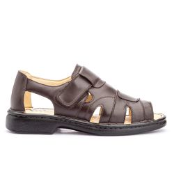 Sandália Masculina Conforto Velcro em Couro Legitimo Café - KRN SHOES | Calçados Casuais