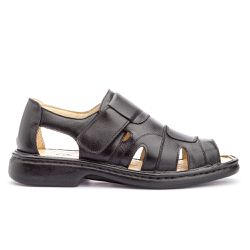Sandália Masculina Conforto Velcro em Couro Legítimo Preto - KRN SHOES | Calçados Casuais