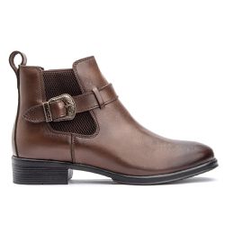 Botina Chelsea Feminina com Fivela Em Couro Latego Café - KRN SHOES | Calçados Casuais
