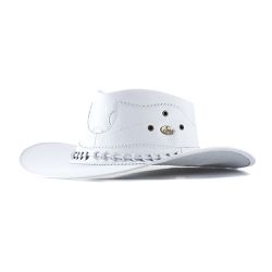 Chapéu Estilo Americano Adulto Linha Barretos Couro Legítimo Branco - KRN SHOES | Calçados Casuais