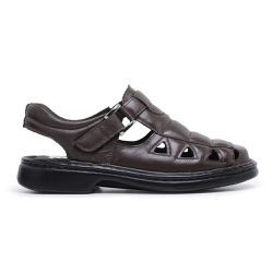 Sandália Masculina Conforto Couro Carneiro Café - KRN SHOES | Calçados Casuais