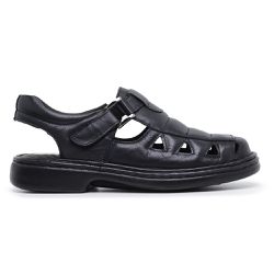 Sandália Masculina Conforto Couro Carneiro Preto - KRN SHOES | Calçados Casuais