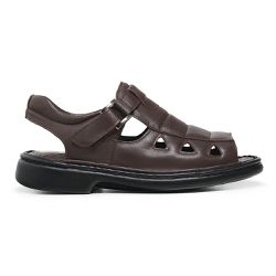 Sandália Conforto Masculina Couro Carneiro Café - KRN SHOES | Calçados Casuais