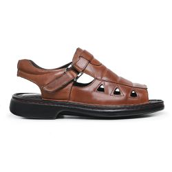 Sandália Conforto Masculina Couro Carneiro Havana - KRN SHOES | Calçados Casuais