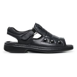 Sandália Conforto Masculina Couro Carneiro Preto - KRN SHOES | Calçados Casuais