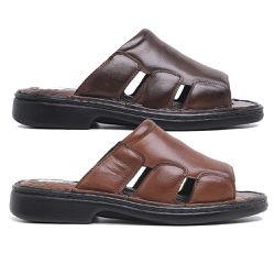 Kit 02 Chinelos Masculinos Conforto Couro Carneiro Havana e Pinhão - KRN SHOES | Calçados Casuais
