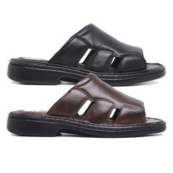 Kit 02 Chinelos Masculinos Conforto Couro Carneiro Preto e Pinhão - KRN SHOES | Calçados Casuais