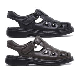 Kit 02 Sandálias Conforto Masculina Couro Carneiro Preto e Café - KRN SHOES | Calçados Casuais