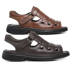 Kit 02 Sandálias Conforto Masculina Couro Carneiro Café e Havana - KRN SHOES | Calçados Casuais
