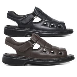 Kit 02 Sandálias Conforto Masculina Couro Carneiro Café e Preto - KRN SHOES | Calçados Casuais