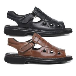 Kit 02 Sandálias Conforto Masculina Couro Carneiro Havana e Preto - KRN SHOES | Calçados Casuais