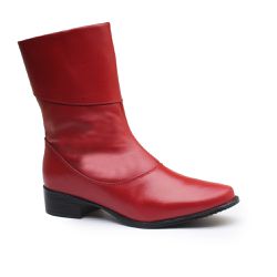 Bota Feminina Dara Cano Medio Salto Baixo Couro Legitimo Vermelho - KRN SHOES | Calçados Casuais