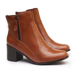 Bota Feminina Cano Curto Couro Legítimo Unisola Caramelo - KRN SHOES | Calçados Casuais