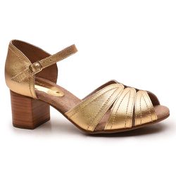 Sandália Feminina Retrô Bahamas Couro Legítimo Ouro Metalizado - KRN SHOES | Calçados Casuais