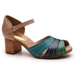 Sandália Feminina Retrô Bahamas Couro Legítimo Verde/Marinho/Turquesa/Taupe - KRN SHOES | Calçados Casuais