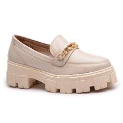 Sapato Mocassim Feminino Tratorado Couro Legítimo Off White Corrente - KRN SHOES | Calçados Casuais