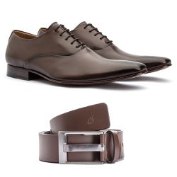 Kit Sapato Social Masculino Oxford Clássico Amarrar Couro Legítimo Mouro + Cinto Social Couro Legíti... - KRN SHOES | Calçados Casuais