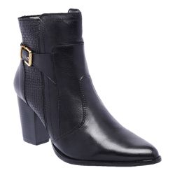 Bota Feminina Cano Curto Couro Legítimo Pelica Trissê Preto - KRN SHOES | Calçados Casuais