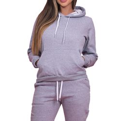 Conjunto Moletom Feminino Liso Canguru Cinza - KRN SHOES | Calçados Casuais