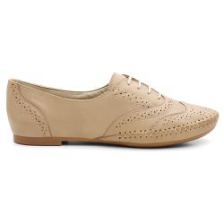 Sapato Oxford Feminino Couro Legítimo Areia - KRN SHOES | Calçados Casuais