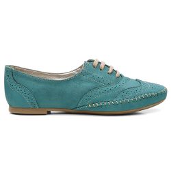 Sapato Oxford Feminino Couro Legítimo Confort Turquesa - KRN SHOES | Calçados Casuais