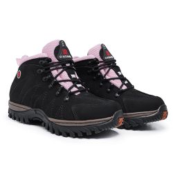 Bota Adventure Feminina em Couro Legítimo Preto-Rosa - KRN SHOES | Calçados Casuais