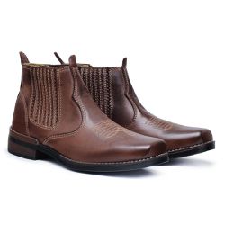 Botina Masculina Country Couro Legítimo Marrom - KRN SHOES | Calçados Casuais