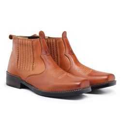 Botina Masculina Country Couro Legítimo Tan - KRN SHOES | Calçados Casuais