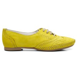 Sapato Oxford Feminino Couro Legítimo Confort Amarelo - KRN SHOES | Calçados Casuais