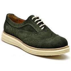 Sapato Feminino Oxford Couro Camurça Verde Militar - KRN SHOES | Calçados Casuais