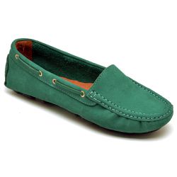 Mocassim Feminino Couro Legítimo Nobuck Turquesa - KRN SHOES | Calçados Casuais