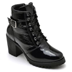 Coturno Feminino Couro Legítimo Verniz Preto - KRN SHOES | Calçados Casuais