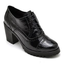 Sapato Feminino Ankle Boot Couro Legitimo Verniz Preto - KRN SHOES | Calçados Casuais