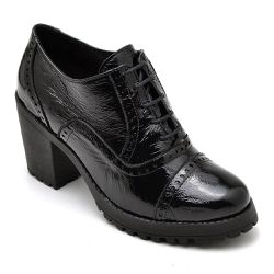 Sapato Feminino Ankle Boot 190500 Croco Verniz Preto