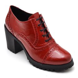 Sapato Feminino Ankle Boot Couro Legitimo Verniz Vermelho - KRN SHOES | Calçados Casuais
